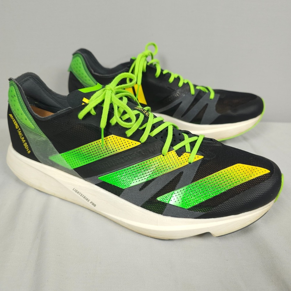 Adidas Adizero Takumi Sen 8 Shoes Men Size 12 Black Green Yellow mesh Running